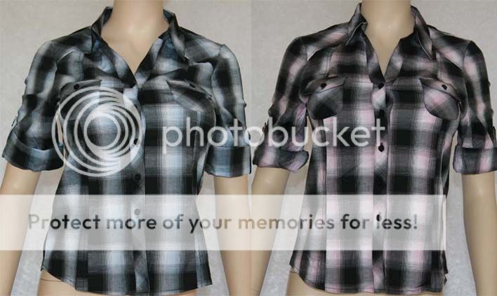 New 3/4 tab sleeve plaid checker top button up down  