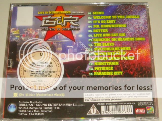 GUNS N ROSES LIVE AT NURBURGING MALAYSIA VIDEO CD DVD  